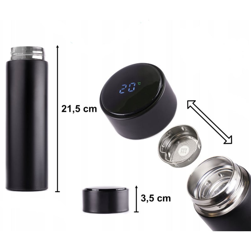 Kubek termiczny 500 ml z wyświetlaczem temperatury LED termos stalowy czarny Elitehoff Smart Cup 2206