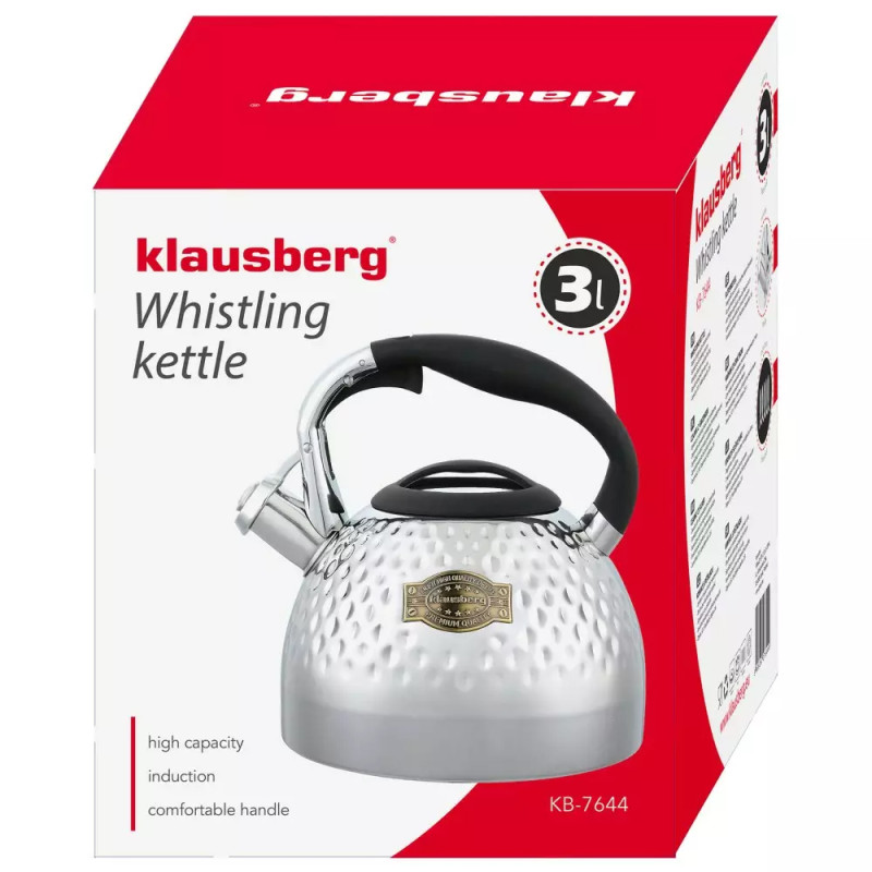 Czajnik tradycyjny stalowy 3 L srebrny Klausberg KB 7644 indukcja gaz