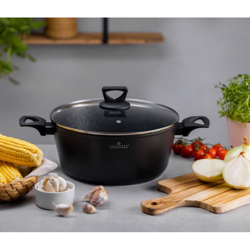 Garnek marmurowy 6.6 L z pokrywką Edenberg EB-7461 28x13 cm indukcję gaz