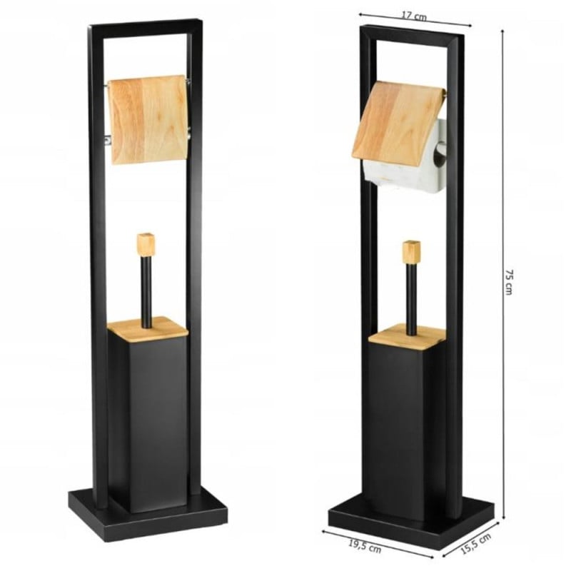 Szczotka toaletowa metalowa czarna z uchwytem na papier stojak Brunbeste BR 1116