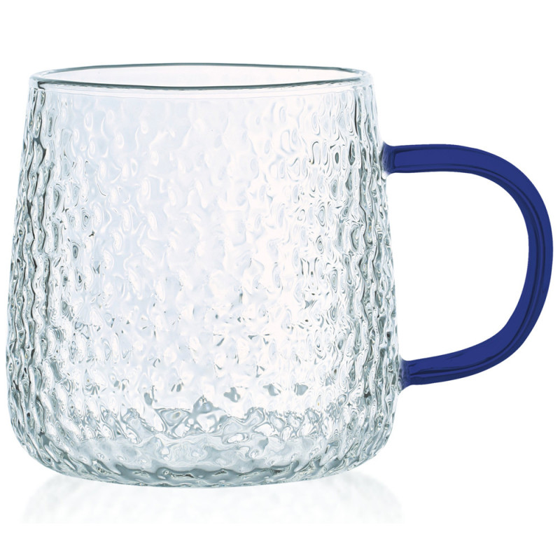 Szklanki z granatowym uchem do ciepłych napojów 350 ml MG Home Deco zestaw 4 szklanek