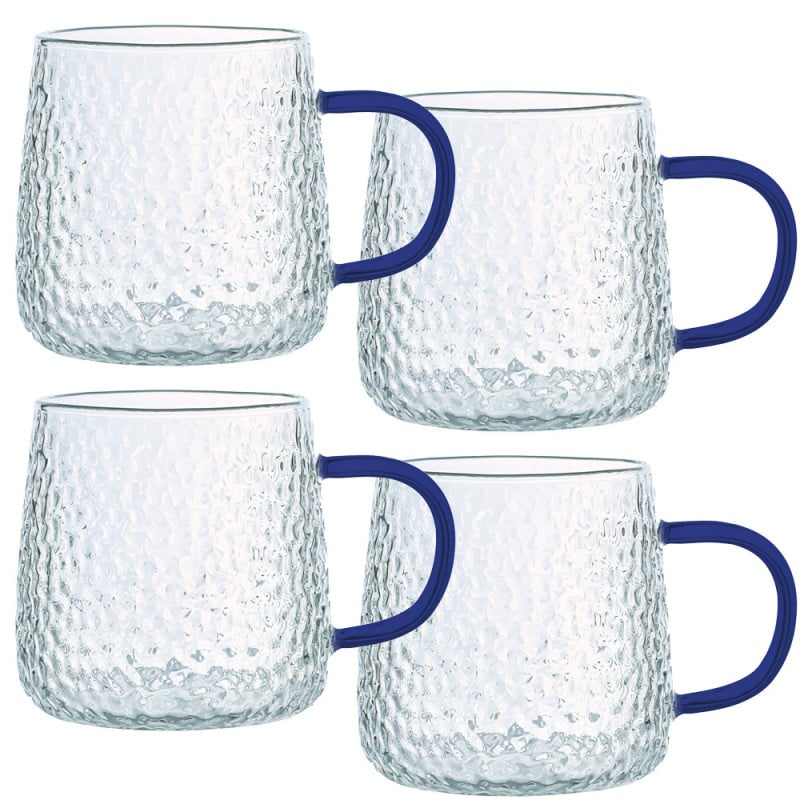 Szklanki z granatowym uchem do ciepłych napojów 350 ml MG Home Deco zestaw 4 szklanek