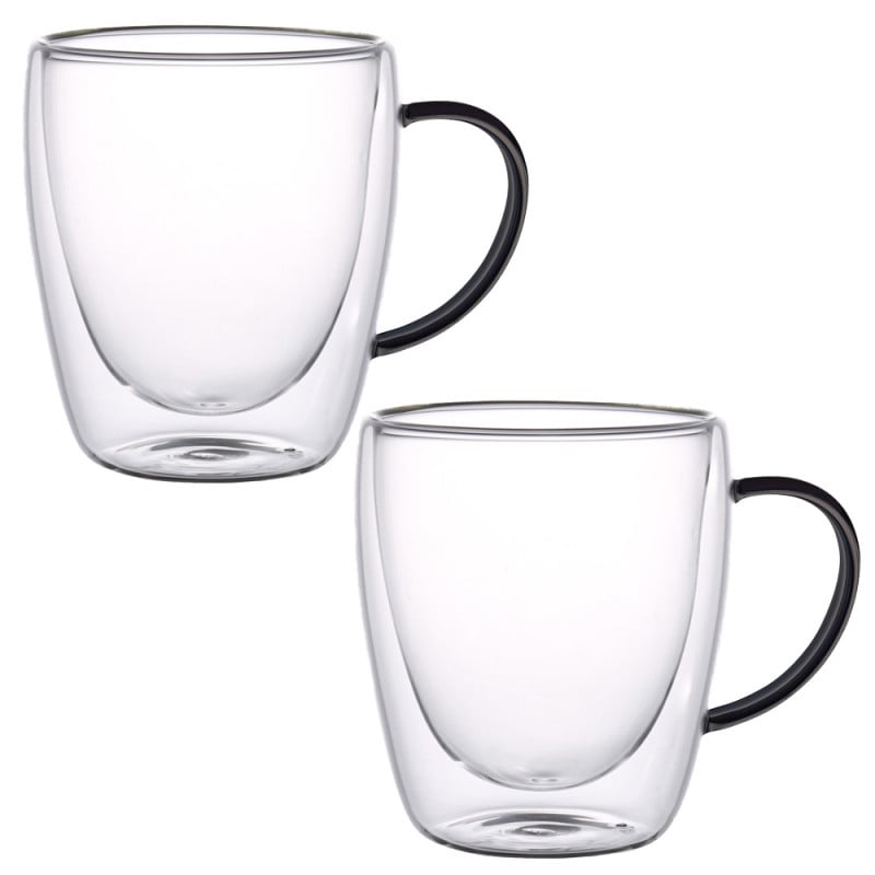Szklanki termiczne z czarnym uchem Renza 300 ml do kawy latte komplet 2 szt MGHOME