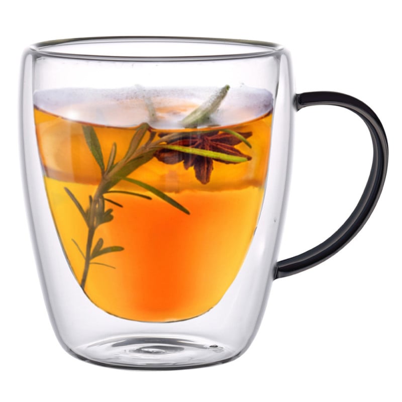 Szklanki termiczne z czarnym uchem Renza 300 ml do kawy latte komplet 2 szt MGHOME