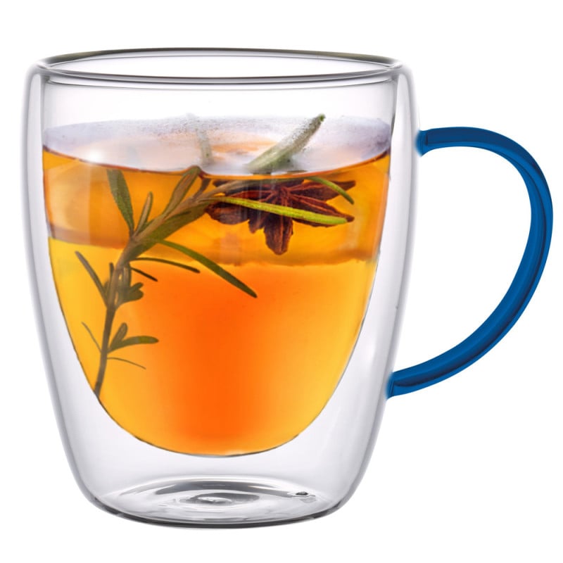 Szklanki termiczne z granatowym uchem Renza 300 ml do kawy latte komplet 2 szt MGHOME