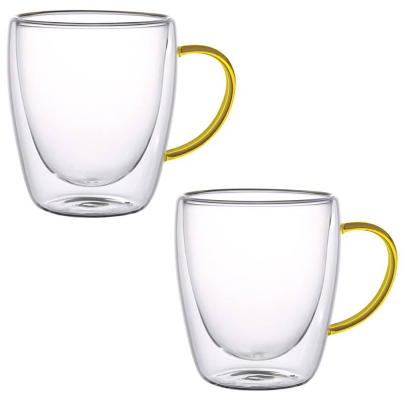 Szklanki termiczne ze złotym uchem Renza 300 ml do kawy latte komplet 2 szt MGHOME