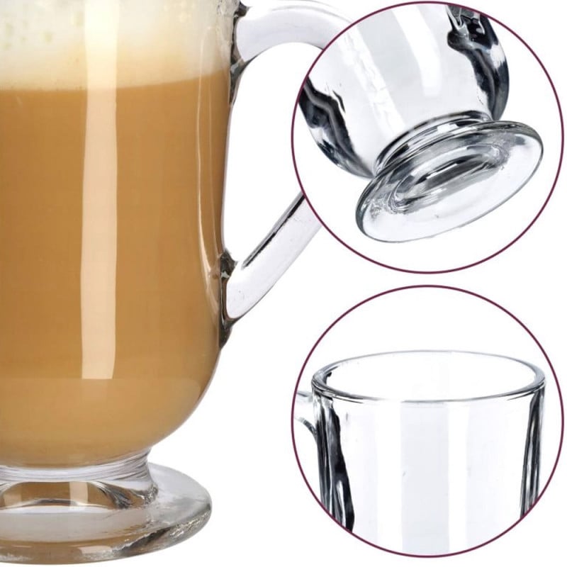 Szklanki z uchem 310 ml Altom Werona kubki do herbaty kawy latte macchiato komplet 6 sztuk w zestawie z długimi łyżeczkami