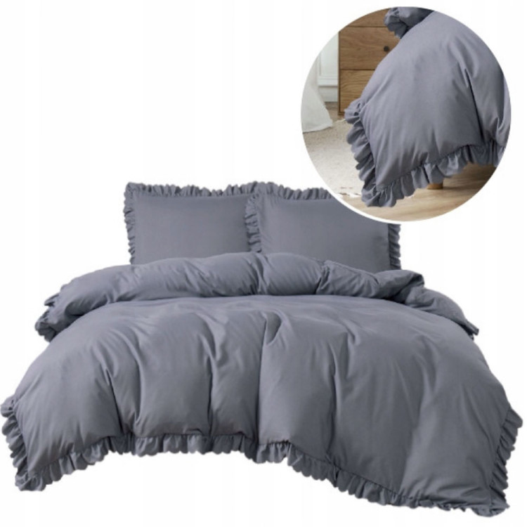 Pościel z falbanką 160x200 mikrofibra Cotton World 3 części 2596 szara