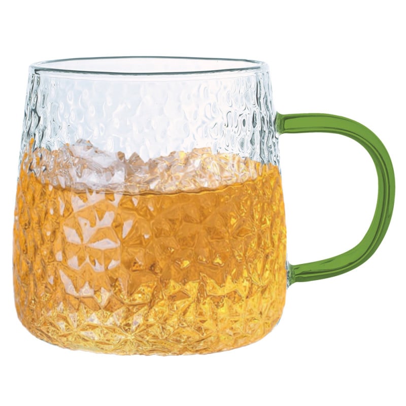 Szklanki z zielonym uchem do kawy herbaty 350 ml MG Home Deco zestaw 4 szklanek