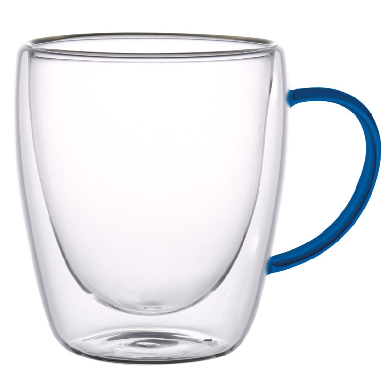 Szklanki termiczne z granatowym uchem zestaw 6 sztuk Renza 300 ml do kawy latte herbaty MG HOME