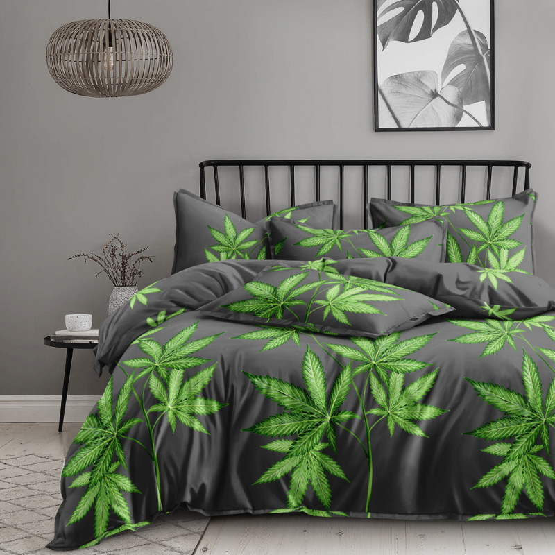 Pościel 160x200 mikrofibra Cotton World gruba 3 części 2689 liście konopi indyjskiej