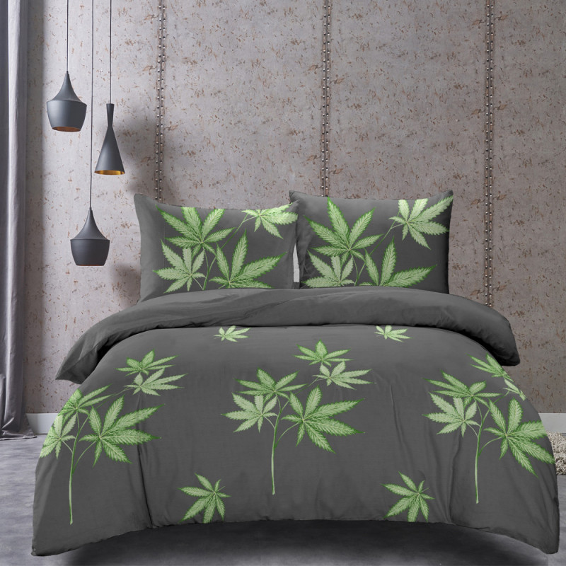 Pościel 160x200 mikrofibra Cotton World gruba 3 części 2689 liście konopi indyjskiej