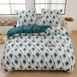 Pościel 200x220 bawełna satynowa dwustronna  GierekHoff gruba 3 części GH 3011 biało turkusowa w romby