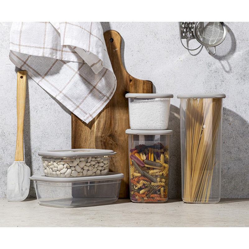 Pojemnik do żywności kwadratowy 550 ml przezroczysty z szczelną szarą pokrywką Florina Foodie 4P 1034