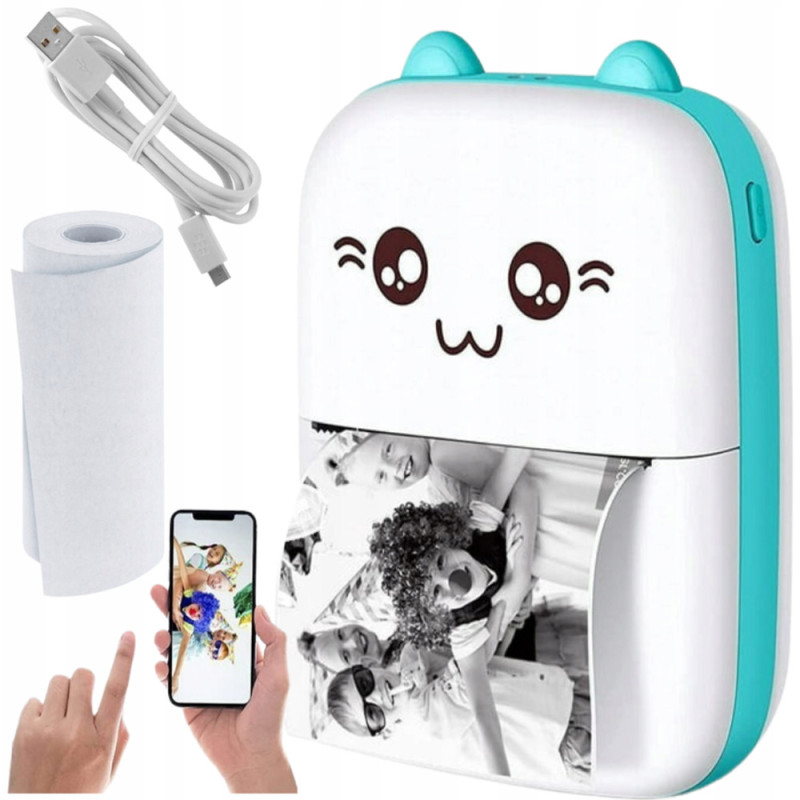 Drukarka termiczna do etykiet zdjęć obrazków mini printer kotek z kablem USB
