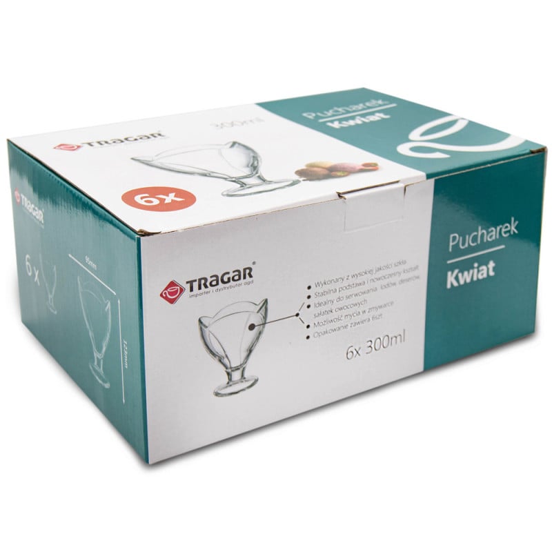 Pucharek do lodów 300 ml szklany komplet 6 sztuk Kwiat Tragar 41578