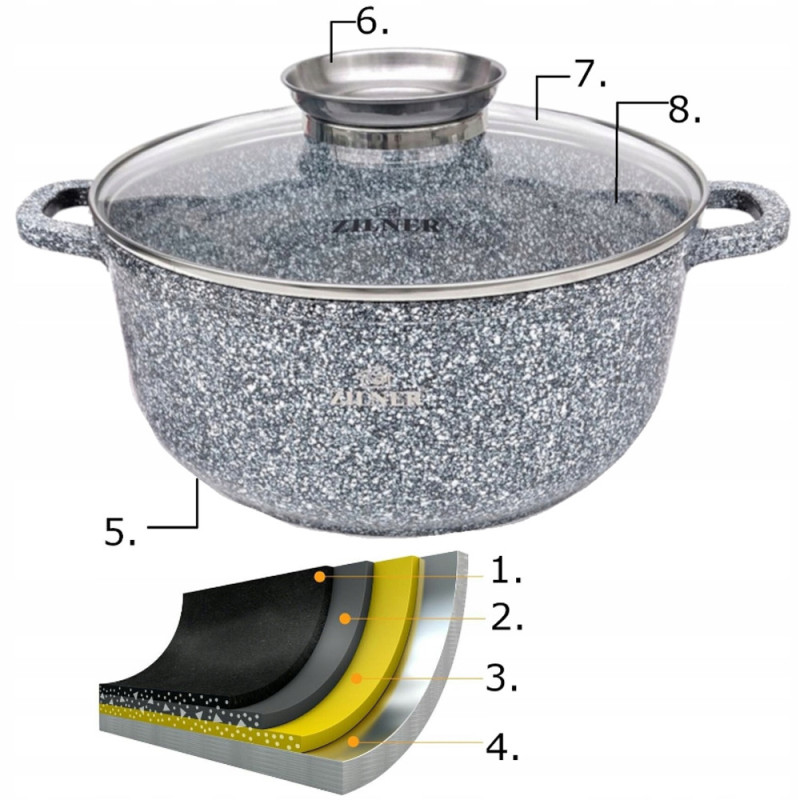 Zestaw garnków marmurkowych 10 elementowy 1.3/2.3/3.5/4.5/5.3 L szare Zilner ZL 7055