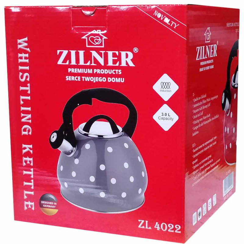 Czajnik tradycyjny stalowy emaliowany 3 L szary w białe kropki Zilner ZL 4022 indukcja gaz