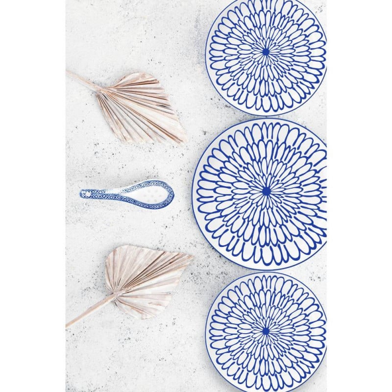 Serwis obiadowy porcelanowy MG Home Fiori 18 elementów zestaw talerzy dla 6 osób kwiaty