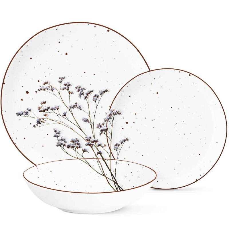 Serwis obiadowy porcelanowy GierekHoff Gemmo 18 elementów zestaw talerzy dla 6 osób biały nakrapiany