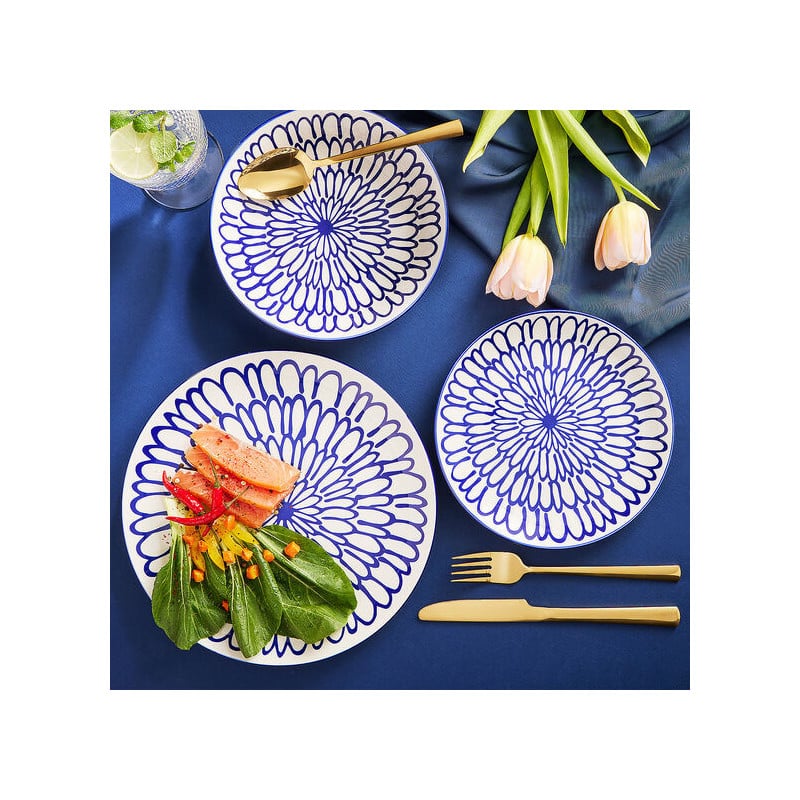 Serwis obiadowy porcelanowy MG Home Fiori 18 elementów zestaw talerzy dla 6 osób kwiaty