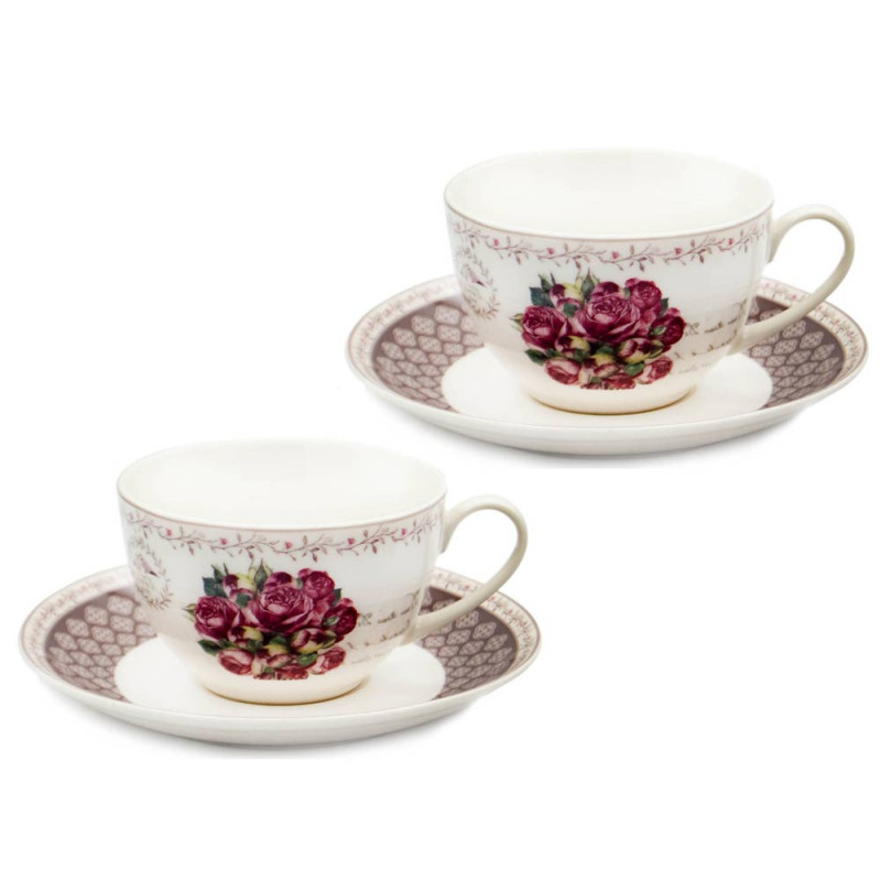 Serwis kawowy dla 2 osób Bella Fiore porcelana zestaw filiżanek ze spodkami Tragar 40561