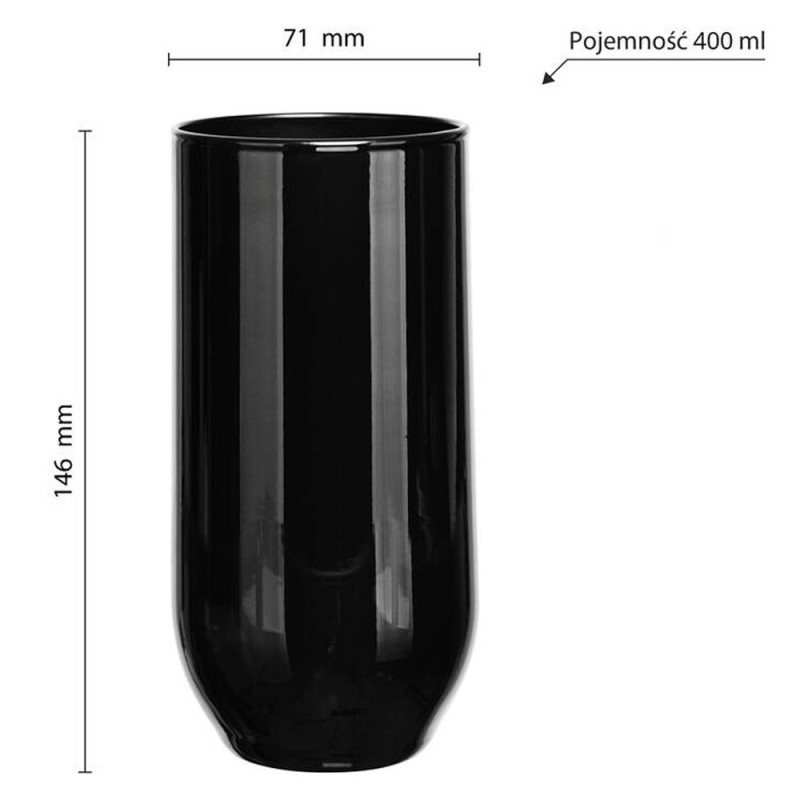 Szklanki czarne błyszczące Glasmark 400 ml zestaw 6 szklanek do napojów wody drinków wysokie proste