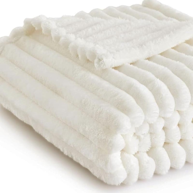 Koc biały 160x200 cm mikrofibra Cotton World miękki ciepły pled narzuta na łóżko