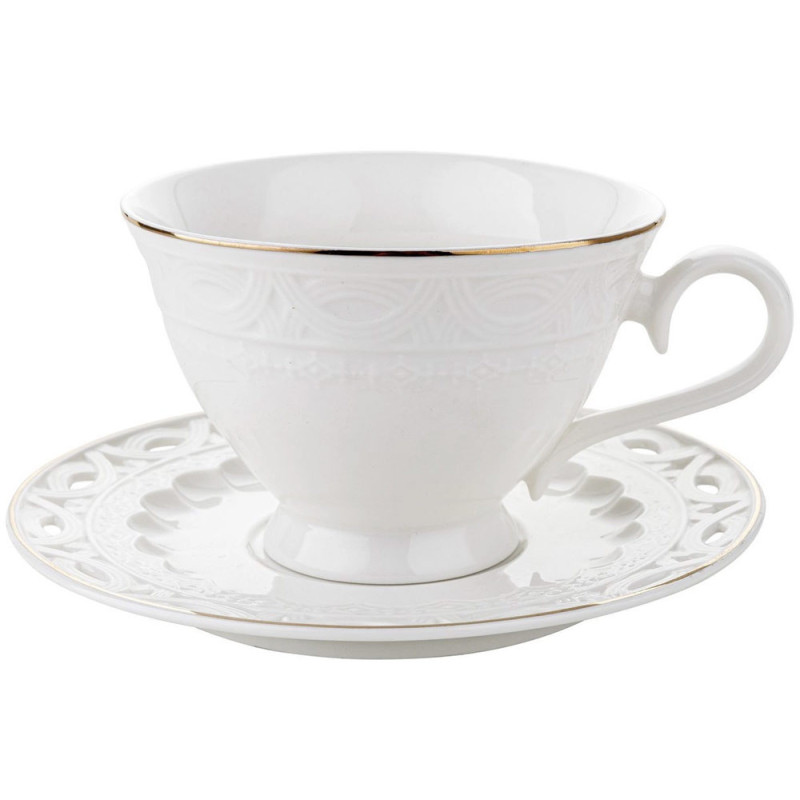 Serwis kawowy dla 2 osób Sima porcelana zestaw filiżanek ze spodkami 2+2 biały Florina