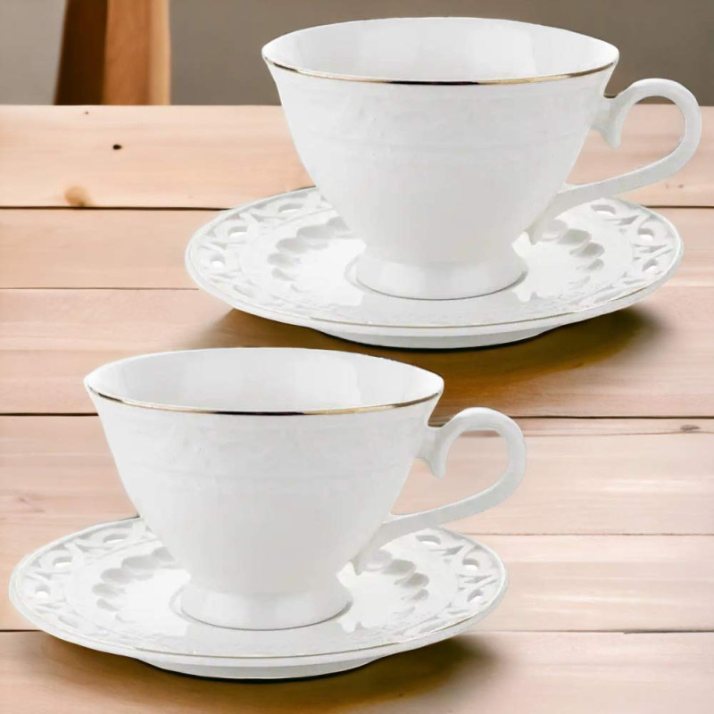 Serwis kawowy dla 2 osób Sima porcelana zestaw filiżanek ze spodkami 2+2 biały Florina