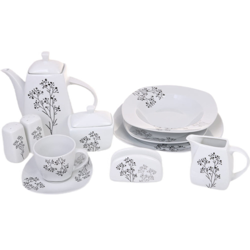 Serwis obiadowy porcelana 38 elementów komplet na 6 osób biały z serwisem kawowym + dodatki Violet VC 229