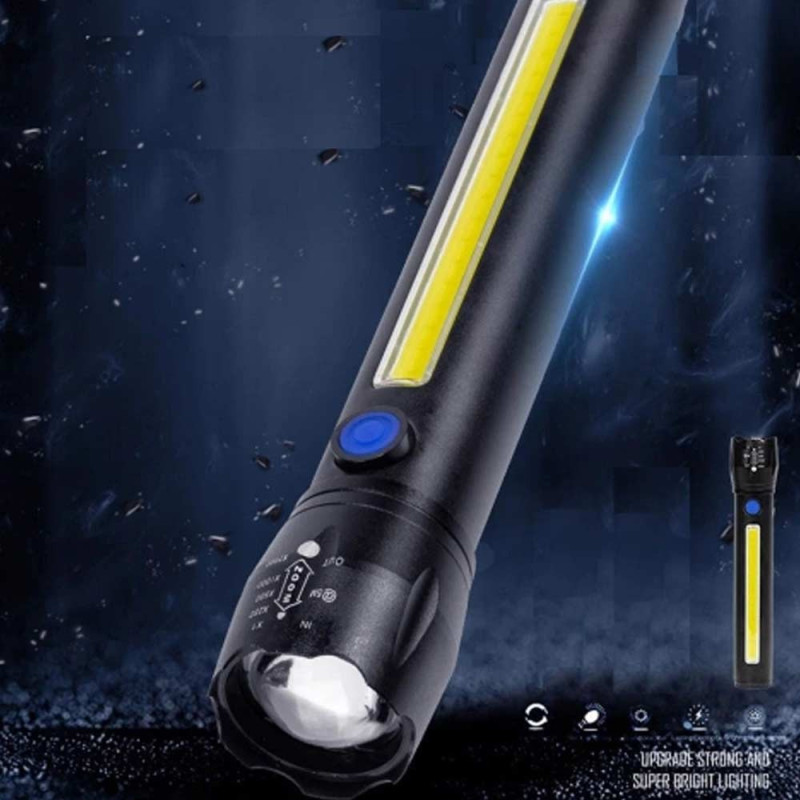 Latarka taktyczna LED ładowanie USB latarka w pudełku A 3611 COB ZOOM T6