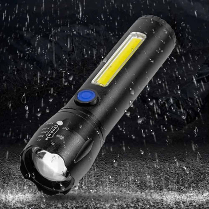 Latarka taktyczna LED ładowanie USB latarka w pudełku A 3611 COB ZOOM T6