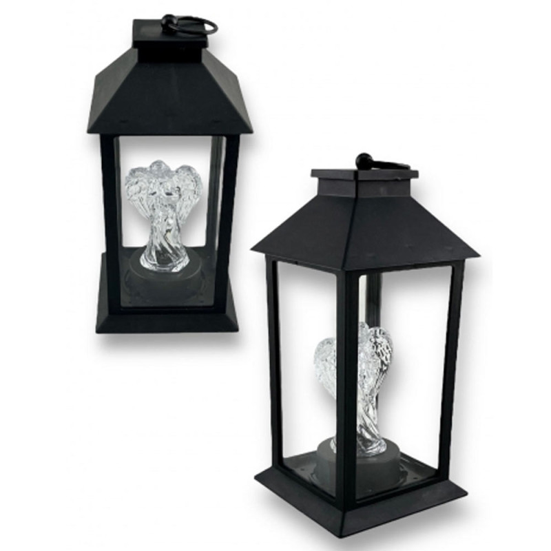 Lampion dekoracyjny z aniołkiem 14x14x32 cm latarenka XL czarna znicz Cortina