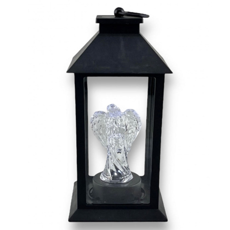 Lampion dekoracyjny z aniołkiem 14x14x32 cm latarenka XL czarna znicz Cortina