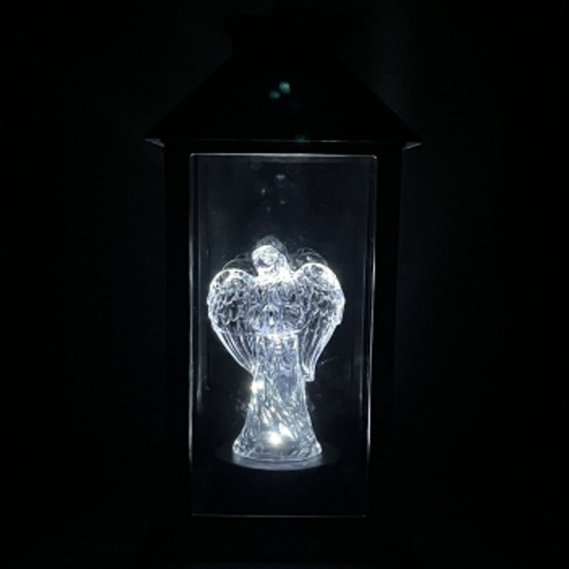 Lampion dekoracyjny z aniołkiem 14x14x32 cm latarenka XL czarna znicz Cortina