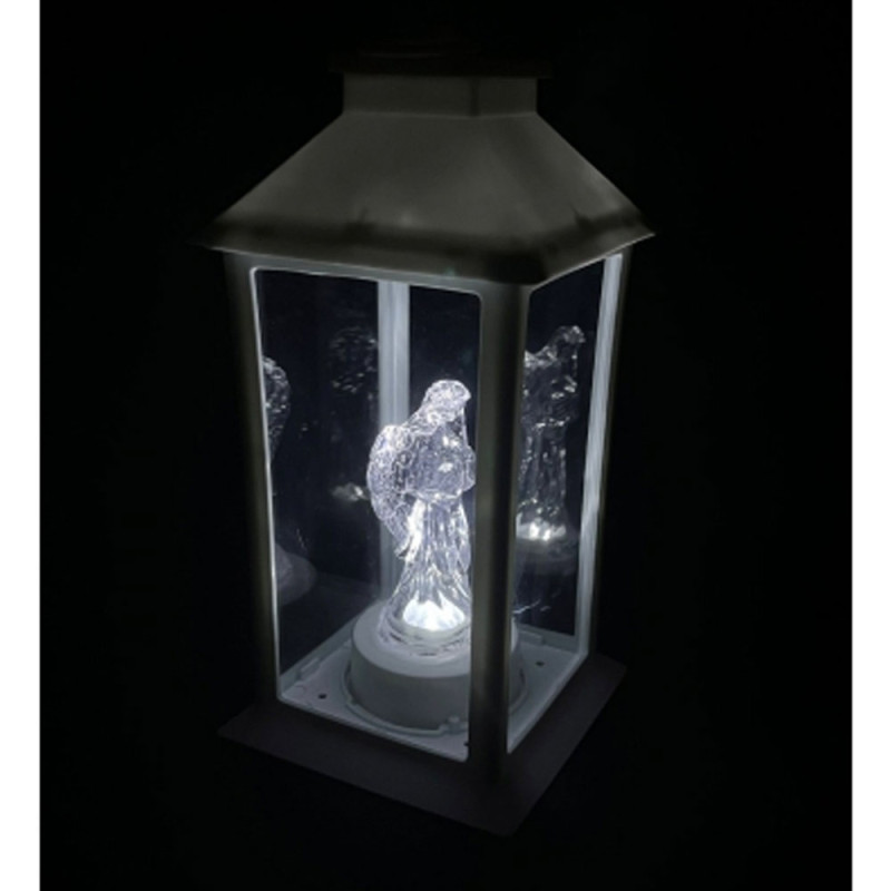 Lampion dekoracyjny z aniołkiem 14x14x32 cm latarenka XL biała znicz Cortina