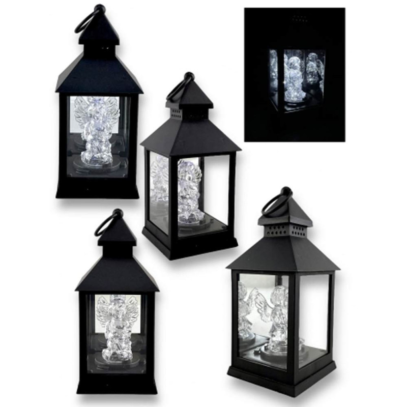 Lampion dekoracyjny z aniołkiem 10x10x26 cm latarenka mała czarna znicz Cortina