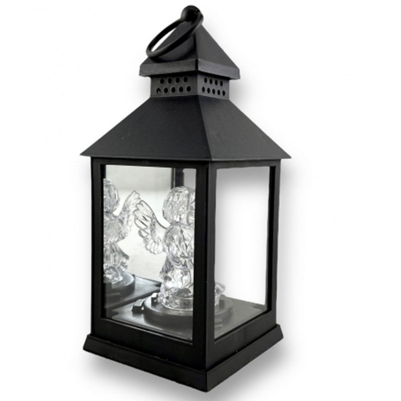 Lampion dekoracyjny z aniołkiem 10x10x26 cm latarenka mała czarna znicz Cortina