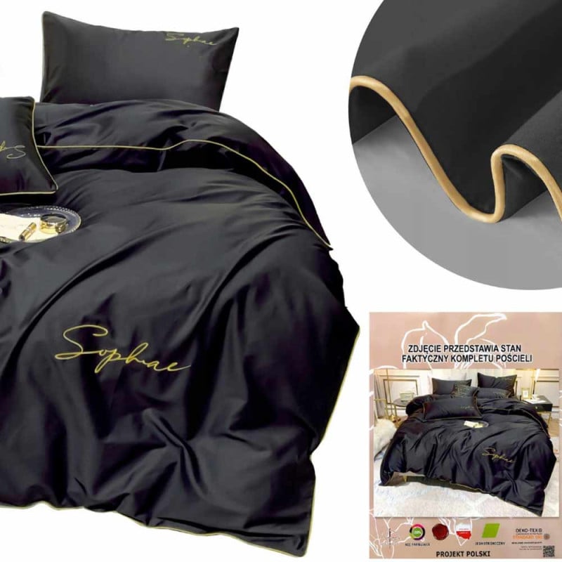 Pościel haftowana 140x200 mikrofibra Cotton World komplet 2 części 2605 czarna