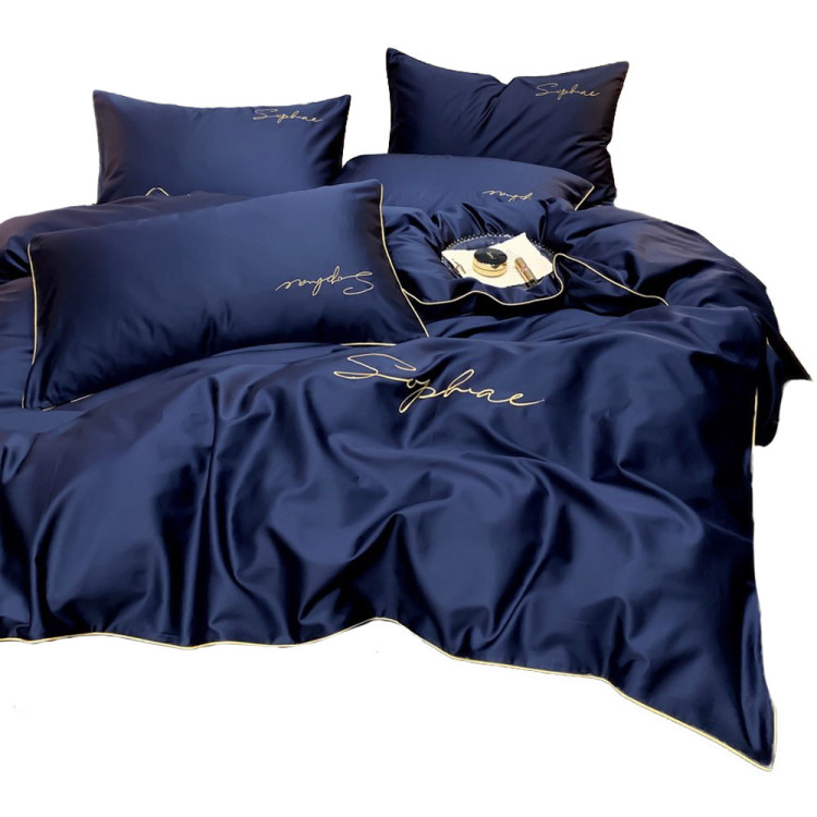 Pościel haftowana 200x220 mikrofibra Cotton World 3 części 2599 granat