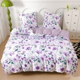 Pościel 160x200 bawełna satynowa dwustronna GierekHoff gruba 3 części GH 3013 fioletowa w kwiaty