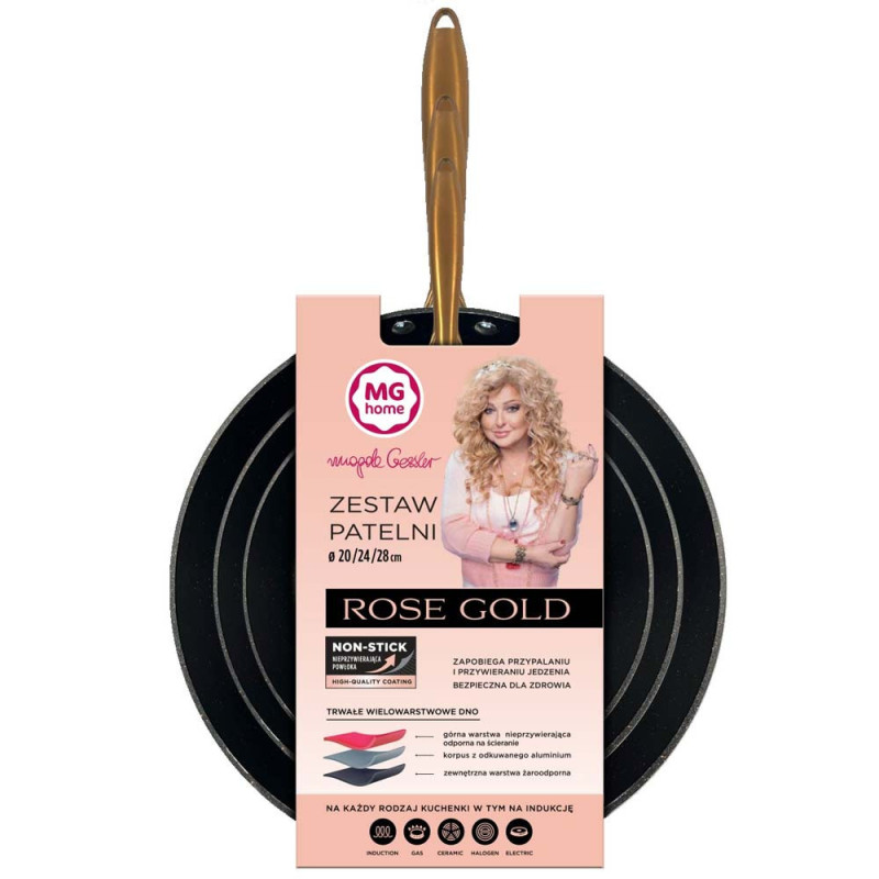 Patelnie aluminowe czarne 24/28 cm zestaw 2 sztuk Rose Gold MG Home