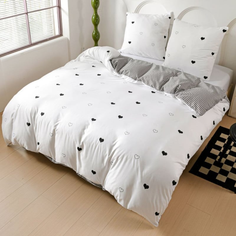 Pościel 200x220 bawełna satynowa dwustronna GierekHoff gruba 3 części GH 3017 biała w serduszka