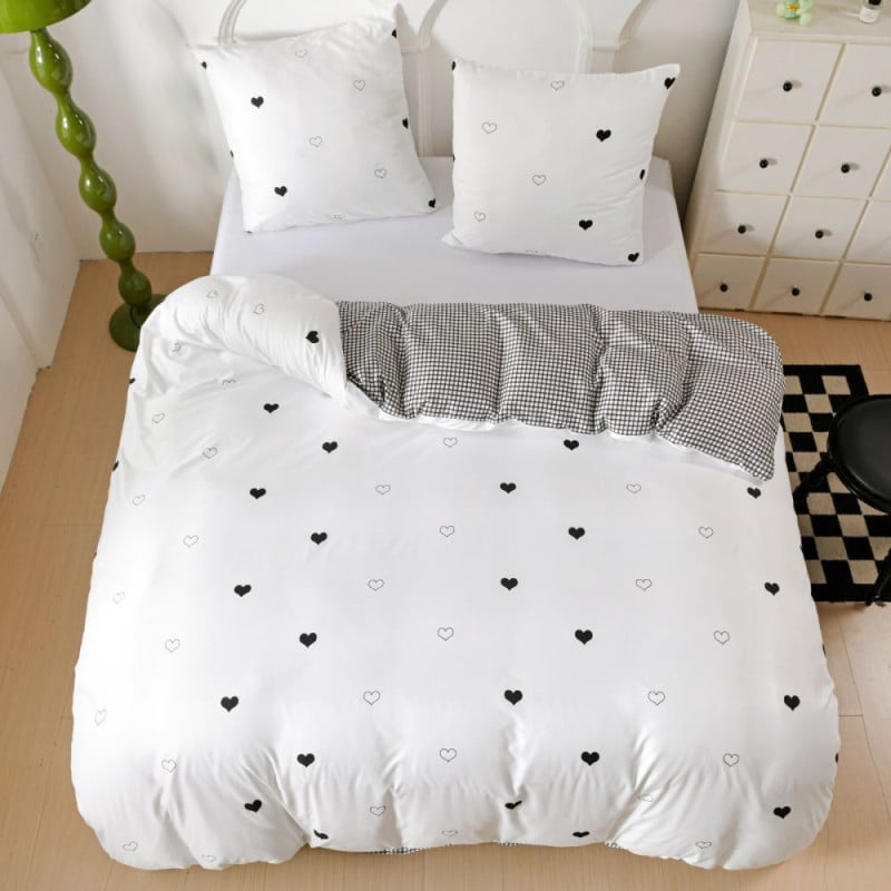 Pościel 200x220 bawełna satynowa dwustronna GierekHoff gruba 3 części GH 3017 biała w serduszka