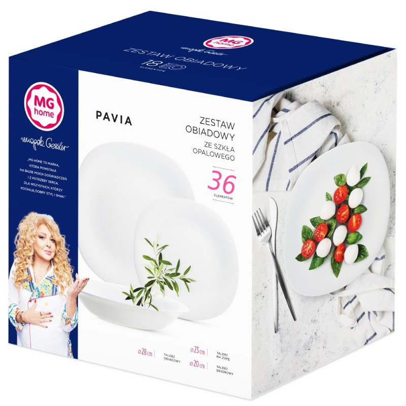 Serwis obiadowy 36 elementów dla 12 osób MG Home Pavia zestaw talerzy białe talerze