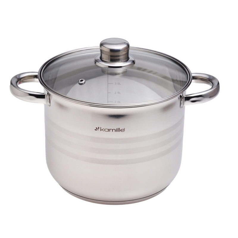 Garnek stalowy 4.5 L z pokrywką 20 cm nierdzewny Kamille 5401 indukcja gaz