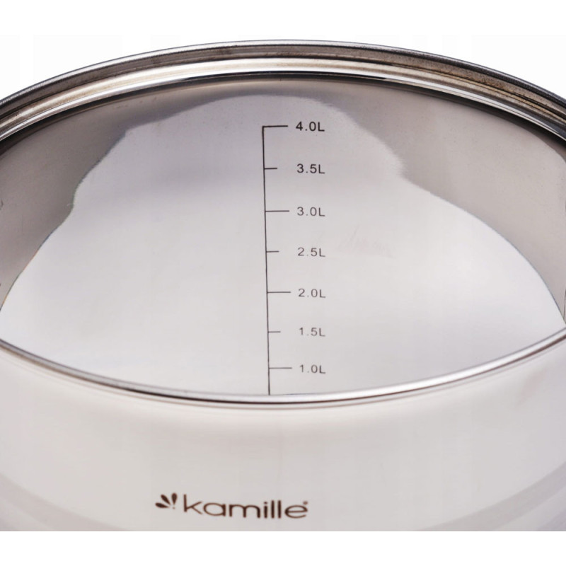 Garnek stalowy 4.5 L z pokrywką 20 cm nierdzewny Kamille 5401 indukcja gaz