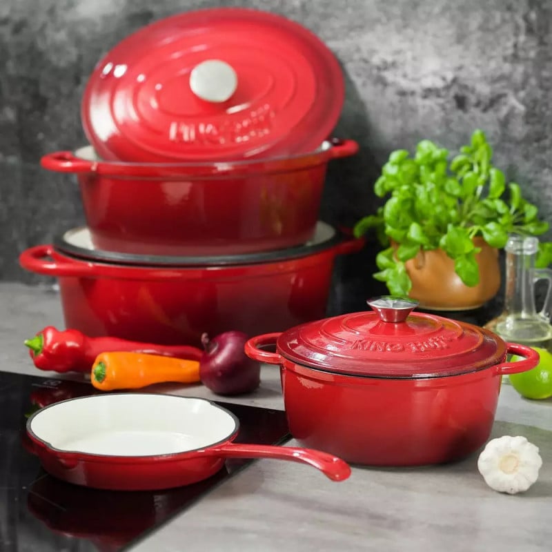 Patelnia ŻELIWNA emaliowana głęboka KingHoff KH 2261 ciężka 20 cm na indukcję