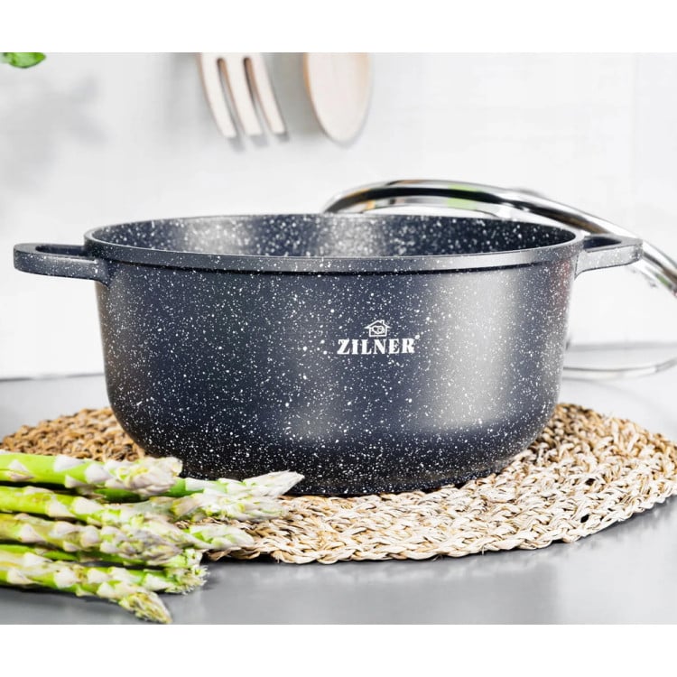 Garnki marmurowe czarne 1.3/1.7/2.3 L zestaw 6 elementowy Zilner ZL 8916 indukcja gaz